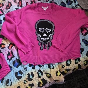 No Boundaries Pink Skull Sweater
